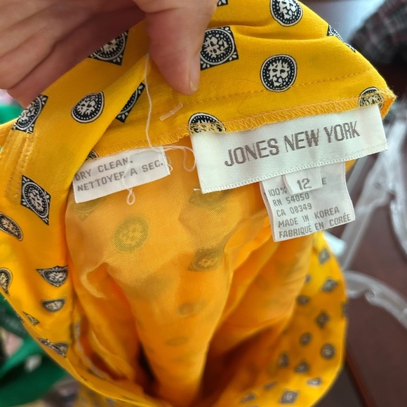 Jones New York High Waist Mustard Patterned Midi Skirt 12 Vintage - Picture 3 of 16
